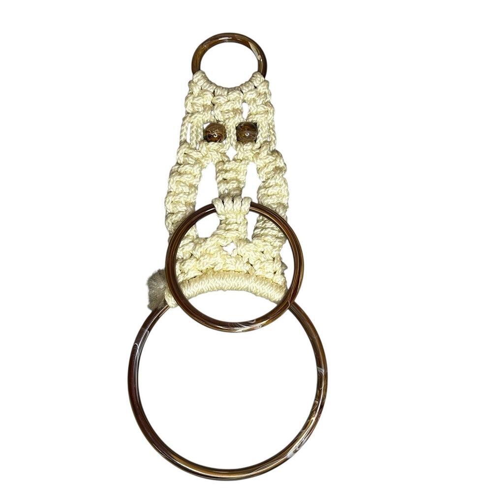 Macrame Towel Holder Owl Brown and Tan Mid Century Vintage